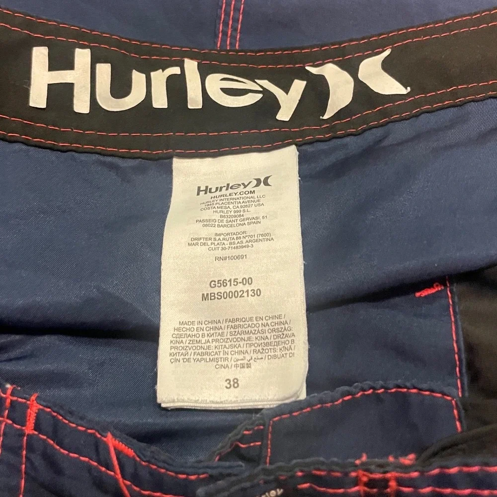 Hurley Mens Navy Blue Orange Contrast Stitch Board Shorts Cargo‎ Pocket Size 38